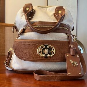 Emma Fox Genuine Leather Hobo Bag Ivory & Brown XLarge